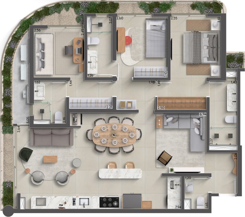  124m² | 3 Suítes | Lavabo | Layout Decorado