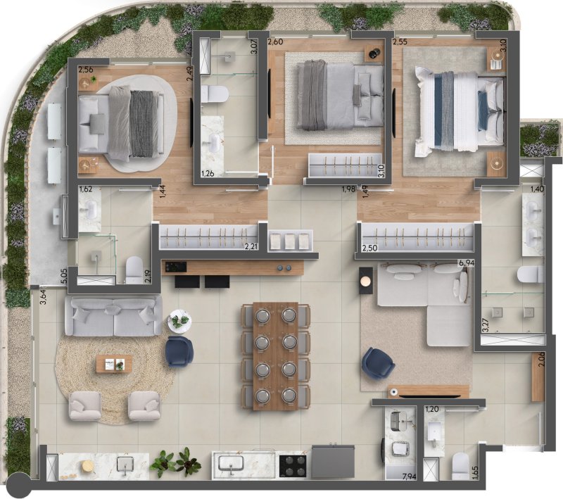 124m² | 3 Suítes | Lavabo | Varanda Gourmet Aberta