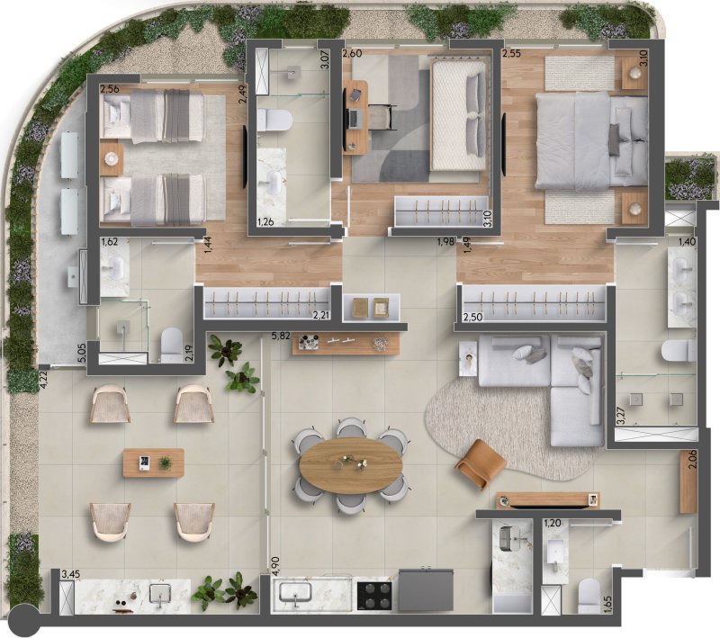 124m² | 3 Suítes | Lavabo | Varanda Gourmet Fechada