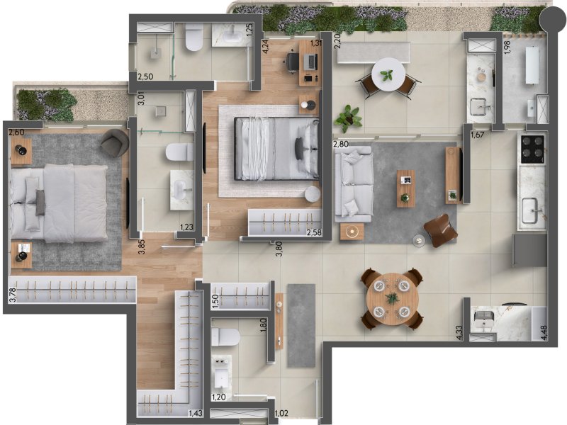 87m² | 2 Suítes | Lavabo | Varanda Gourmet Fechada