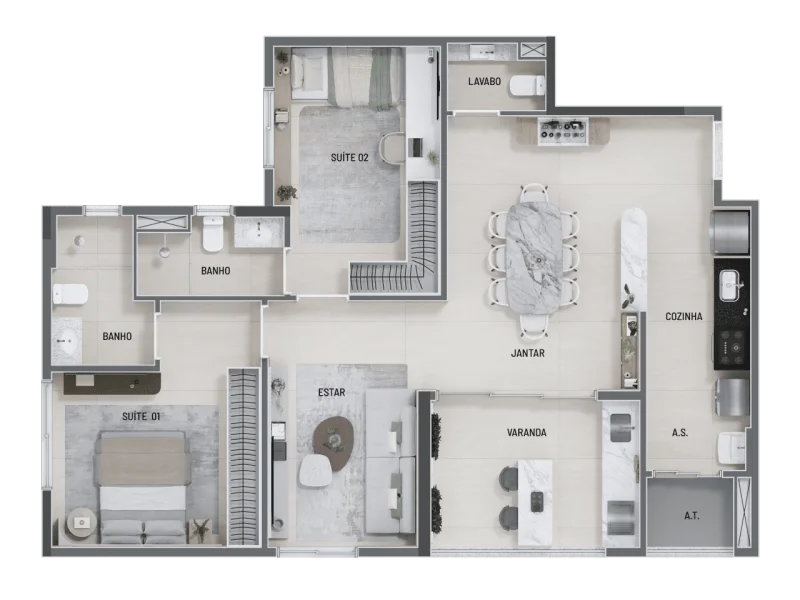 97 M2 - APARTAMENTO AMPLIADO 2 SUITES